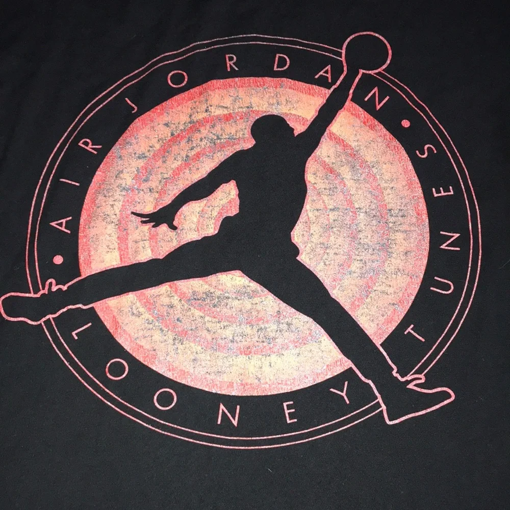 Jordan‎ Black Tee with Pink-Red Looney Tunes Jumpman Graphic